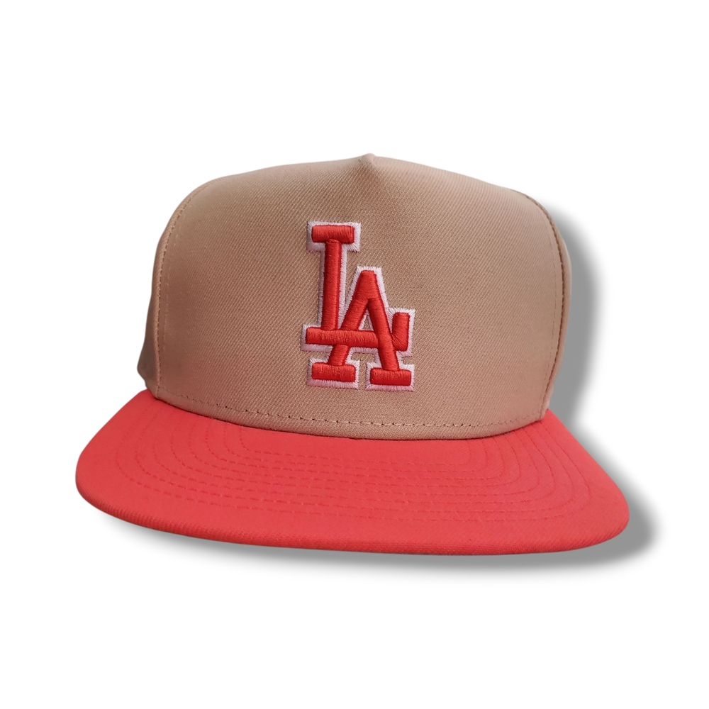 LA Dodgers New Era Beige/Coral Two-Tone Color Pack A-Frame 59Fifty Fitted Size 7 - Picture 2 of 8